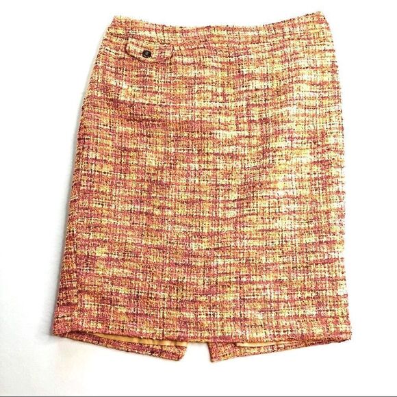 KENAR Tweed Pencil Skirt, Pink Coral Beige Size 2 - Picture 1 of 10